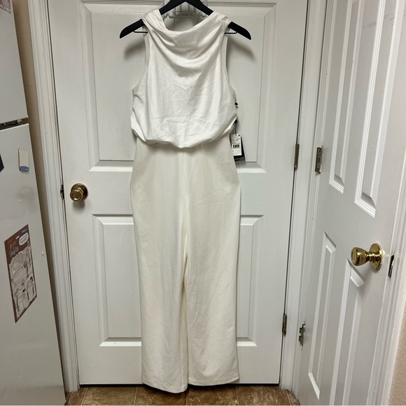 Adrianna Papell Pants - Adrianna Papell Satin Crepe Ivory Jumpsuit